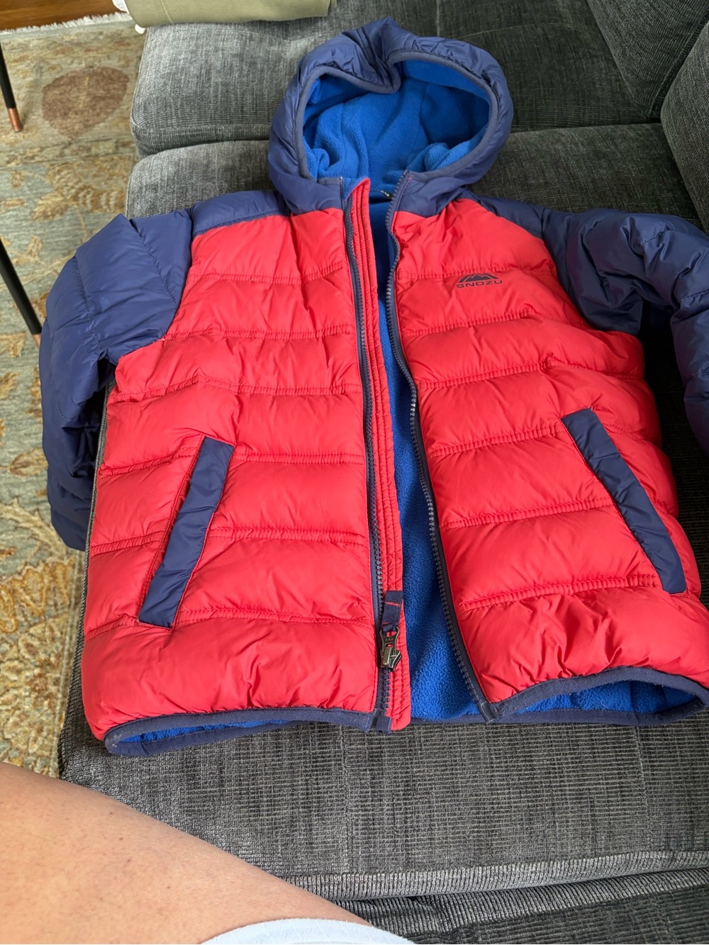 Snozu Red & Navy Hooded Kids Puffer Jacket